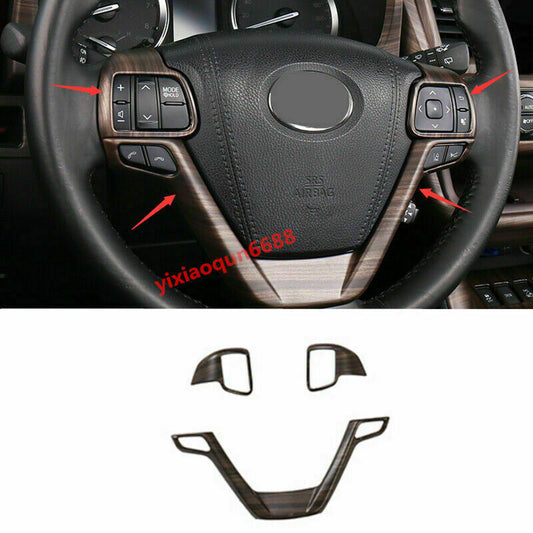 3P Wood Grain Steering Wheel Decor Cover Trim for Toyota Highlander 2014-2019