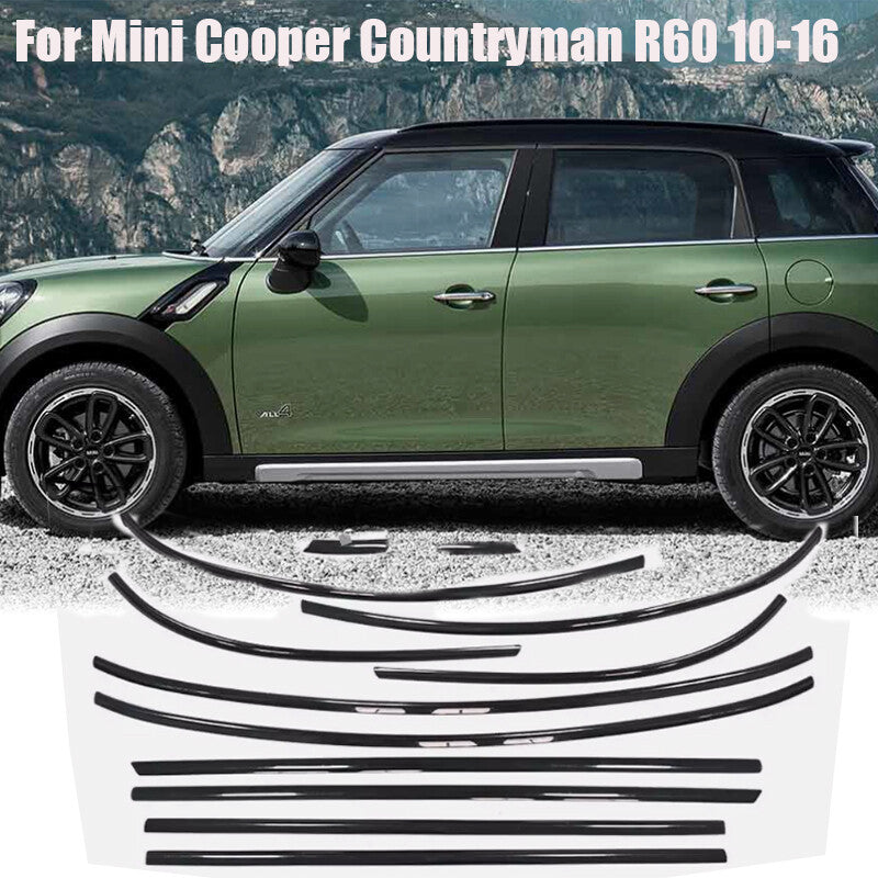 Glossy black stainless steel window trim for Mini Cooper Countryman R60 2010 - 2016