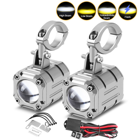 2X Yellow+White LED Spot Light Auxiliary Motorcycle Headlight Driving Fog Lamp