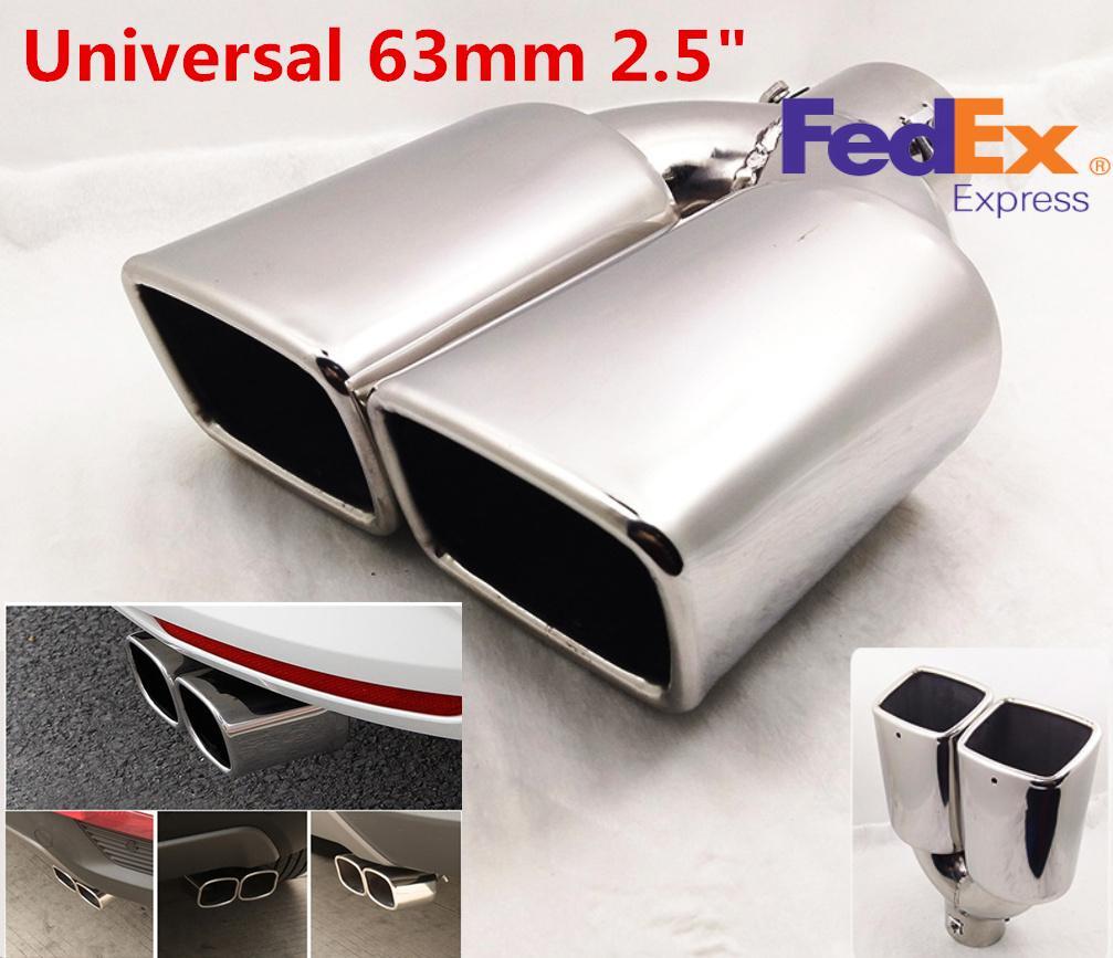 1PC Car Exhaust Muffler Tip Dual Square Tail Pipe Stainless Chrome 2.5 Inlet US Q