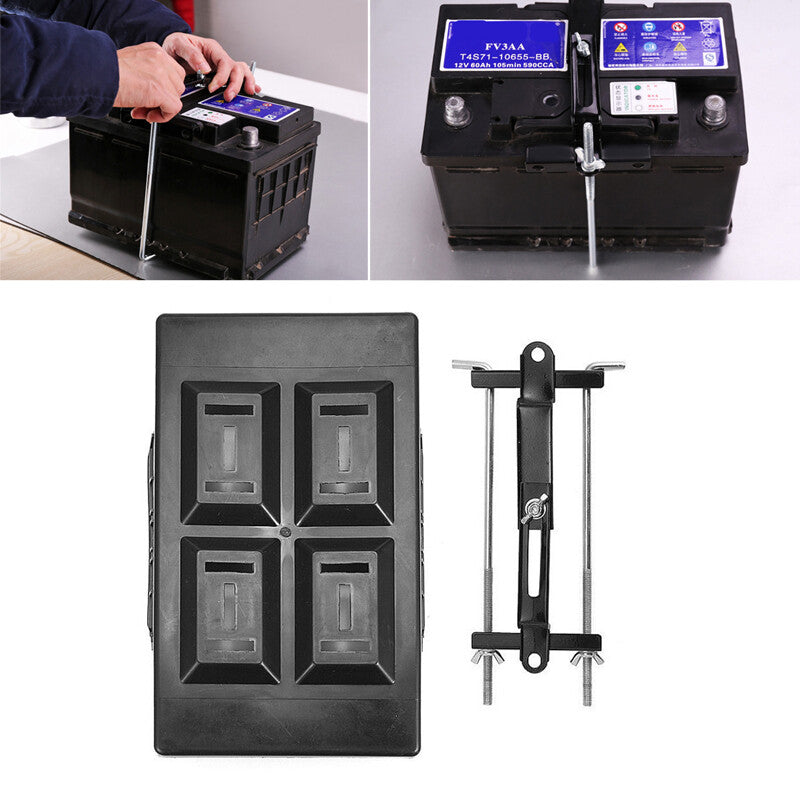 Car Auto Storage Battery Holder Adjustable Tray+Hold Down Clamp Bracket Kit Part v
