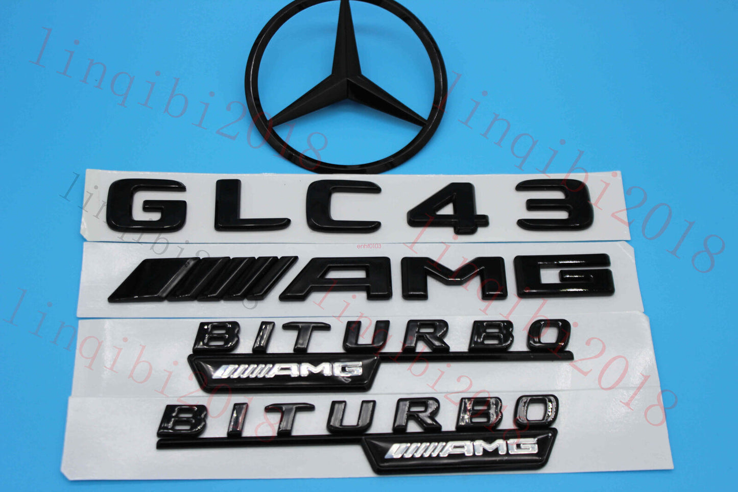 1Set GLC43 AMG BITURBO Trunk Logo Sticker Decal Emblem Badge Package