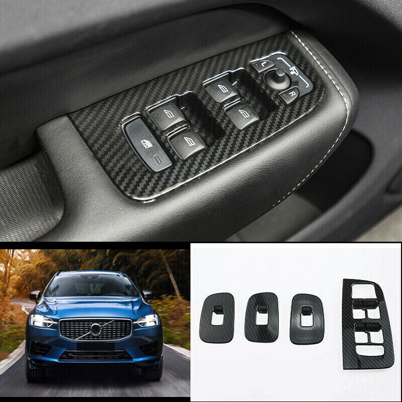 Carbon Fiber Door Winddow Lift Switch Panel Cover Trim for Volvo XC60 2018-2021