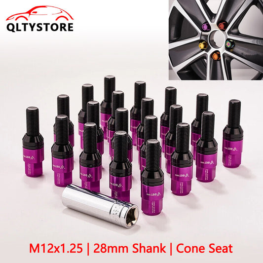 20x M12x1.25 Wheel Lug Bolt28mm Shank Cone for Seat Stud for Most Aftermarket Purple Q