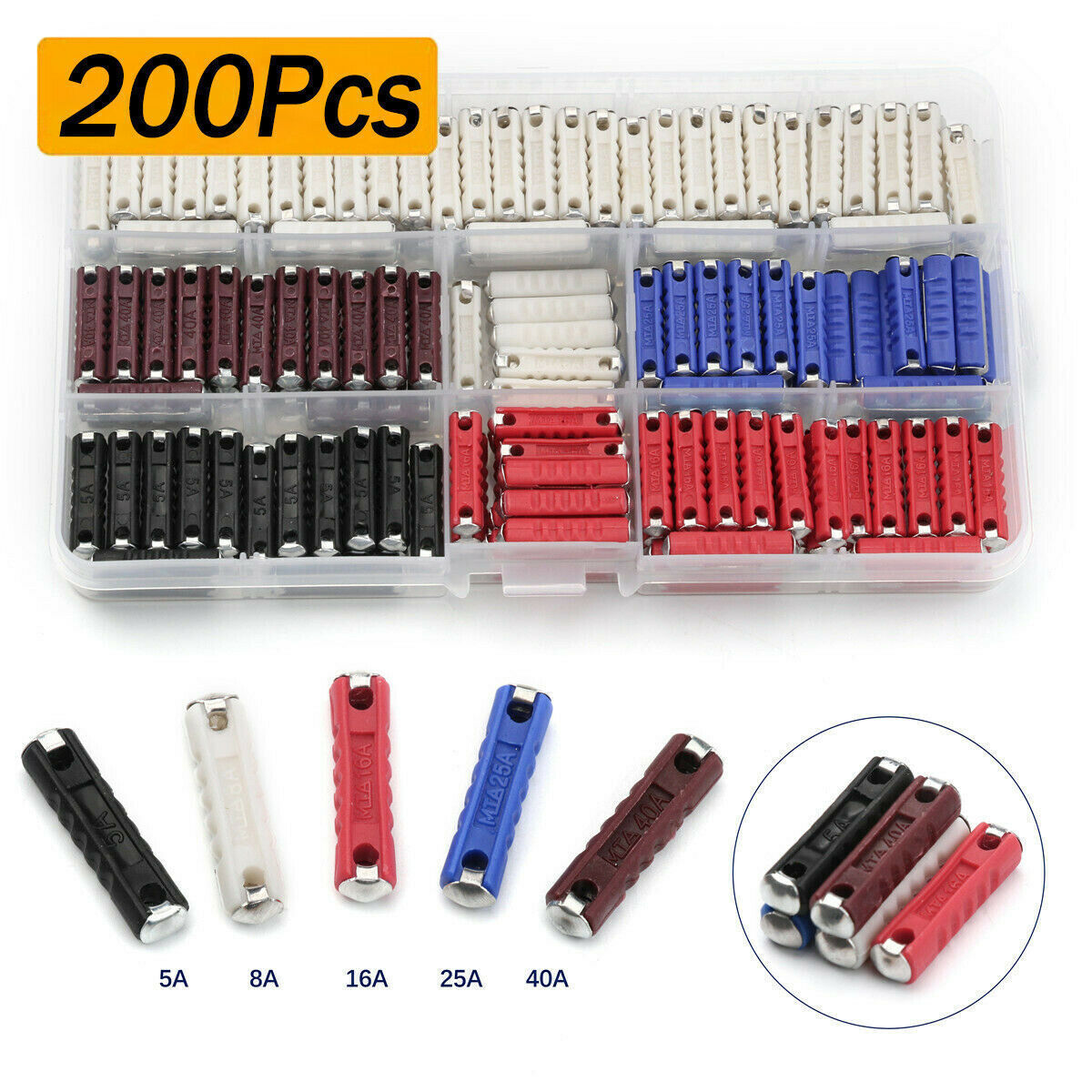 200pcs Ceramic Fuses Torpedo Bullet Fuse Classic Auto Car Fuse Kit