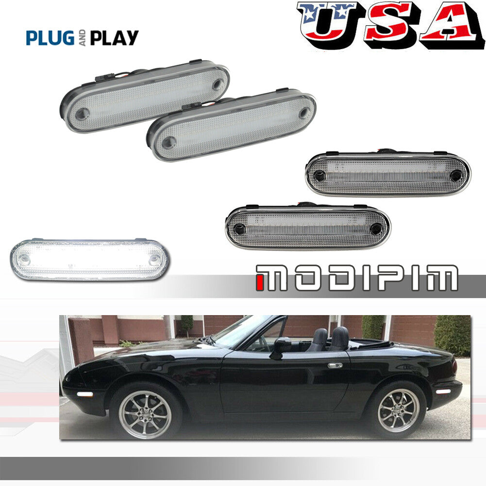Transparent front and rear white LED side marker lights for Mazda Miata MX-5 from 1990 to 2005- v