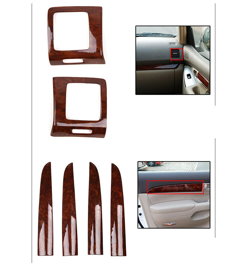 28x Wood Grain Inner Dash Trim Kit Cover Refit for Toyota Prado FJ120 2003-2009