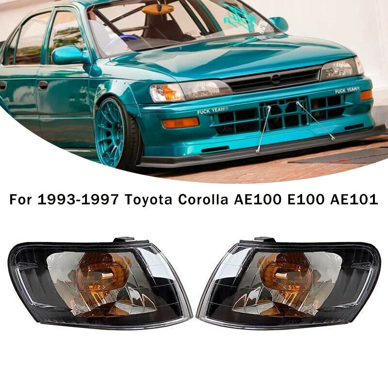 2-pack of black front corner light lenses for 1993-1997 for Toyota for Corolla AE100 E100 AE101