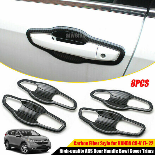 8Pcs Carbon Fiber Outer Door Handle Bowl Cover Trim for Honda CR-V CRV 2017-2022