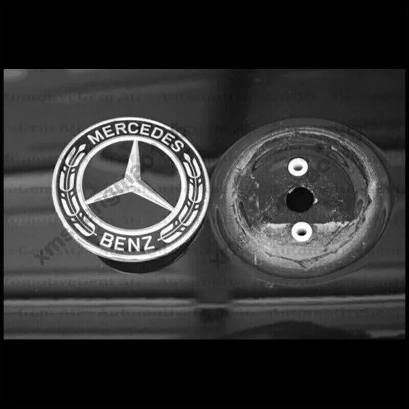 Front Hood Emblem BLACK Star for Mercedes-Benz Laurel Wreath 2 PINS Badge