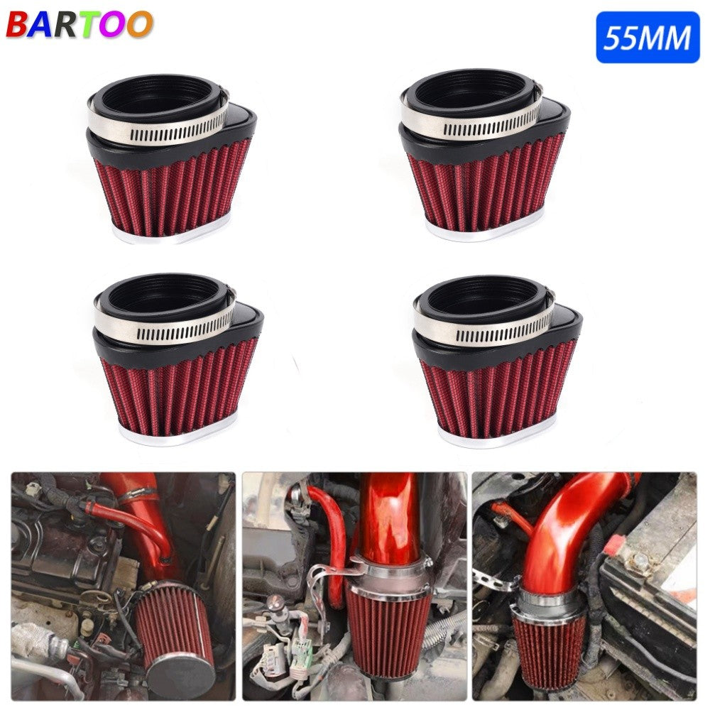 4PCS 55mm/2.17 Motorcycle Oval Pod Engine Air Filter Cleaner Washable Reusable Q