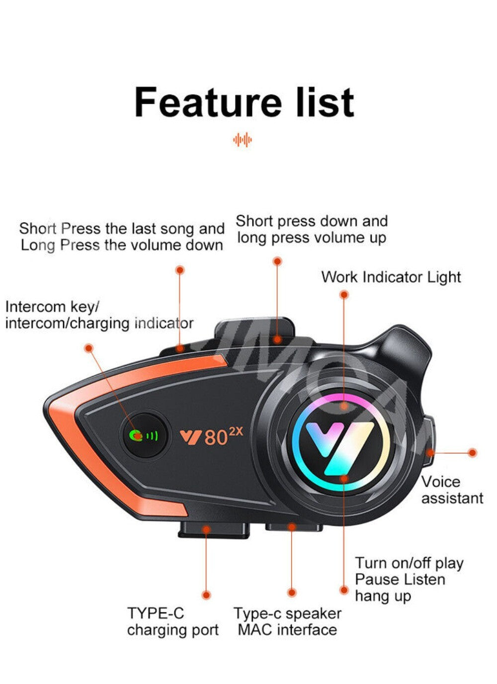 1x Motorcycle Helmet Intercom Bluetooth Headset 1000m Interphone For Android/iOS n