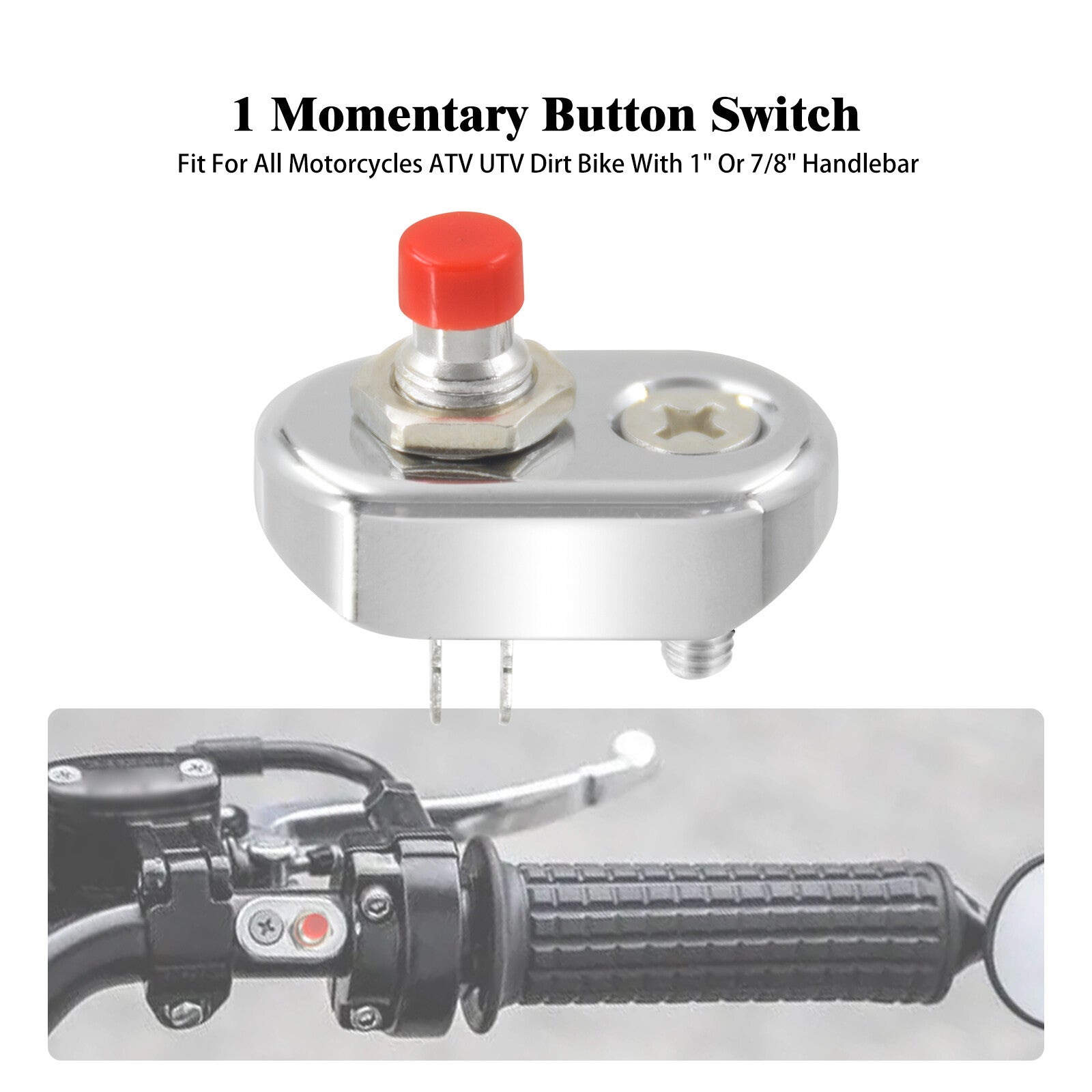 Chrome Control Momentary 1 Button Switch For Universal 1 Handlebar Motorcycle