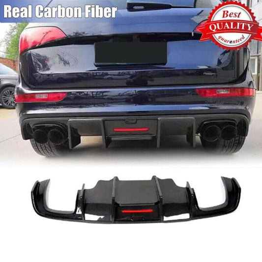 Suitable for Audi Q5 SQ5 2012 - 2018, carbon fiber rear bumper diffuser lip with LED lights.
