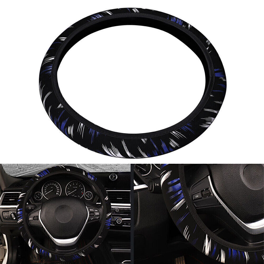 Black-Blue Universal Car Steering Wheel Cover Fit 15/37-38CM PU Leather Grip