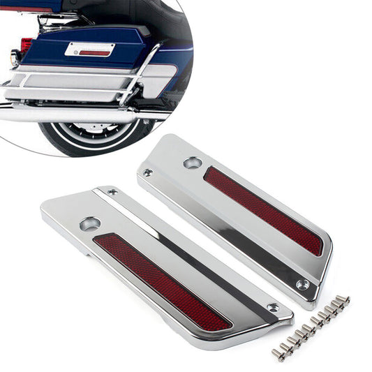 Chrome Saddlebag Guard Latch Cover w/Red Reflectors for Harley Touring 1993-2013 Q