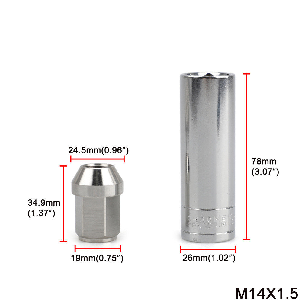 24Pcs M14x1.5 Lug Nuts Wheel Nuts Lug Nuts 19mm Hex 35mm Tall Stainless Steel Q