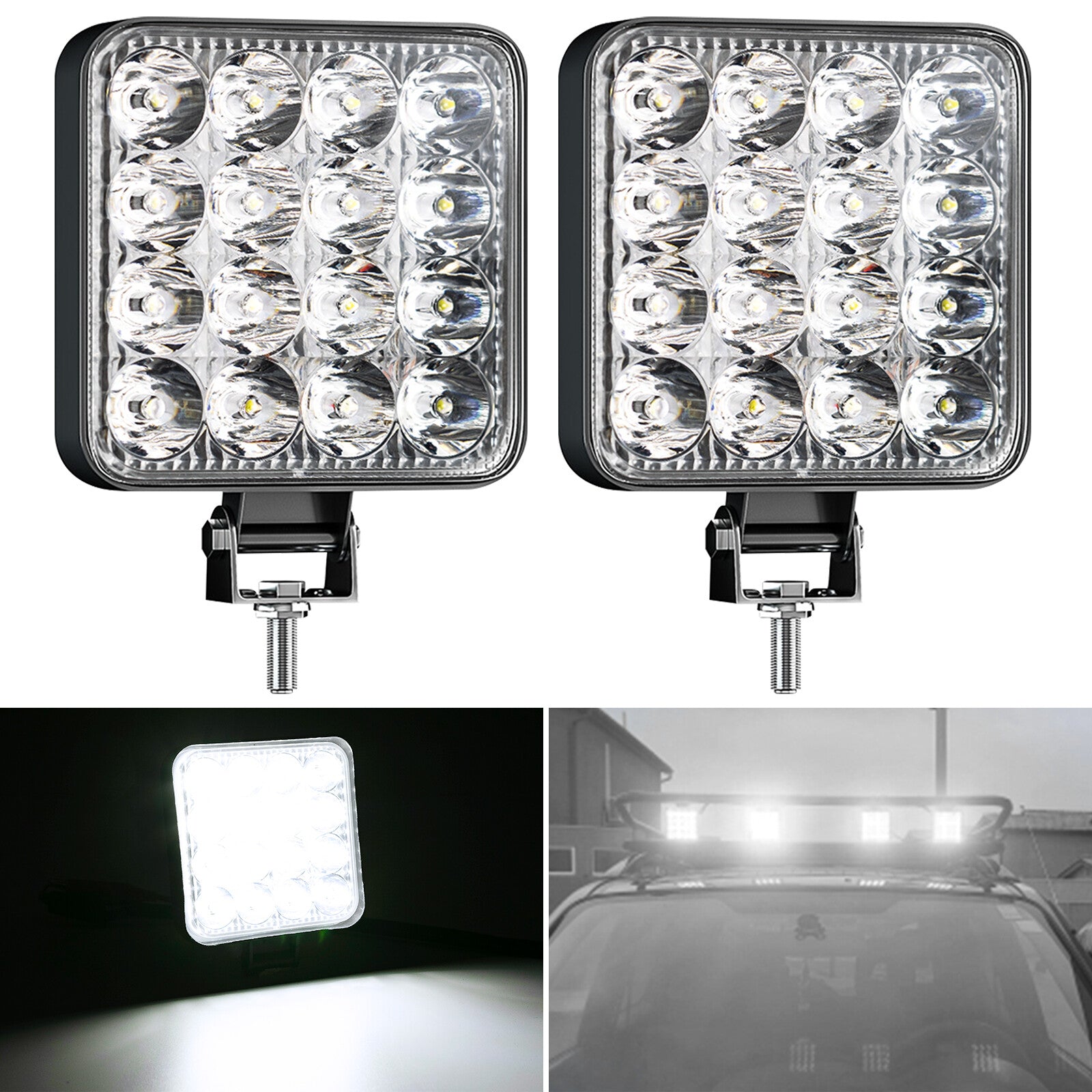 8.5cm Square LED Light Pod 48W 9-32V Driving Lamp for Jeep Offroad Truck 4x4 ATV