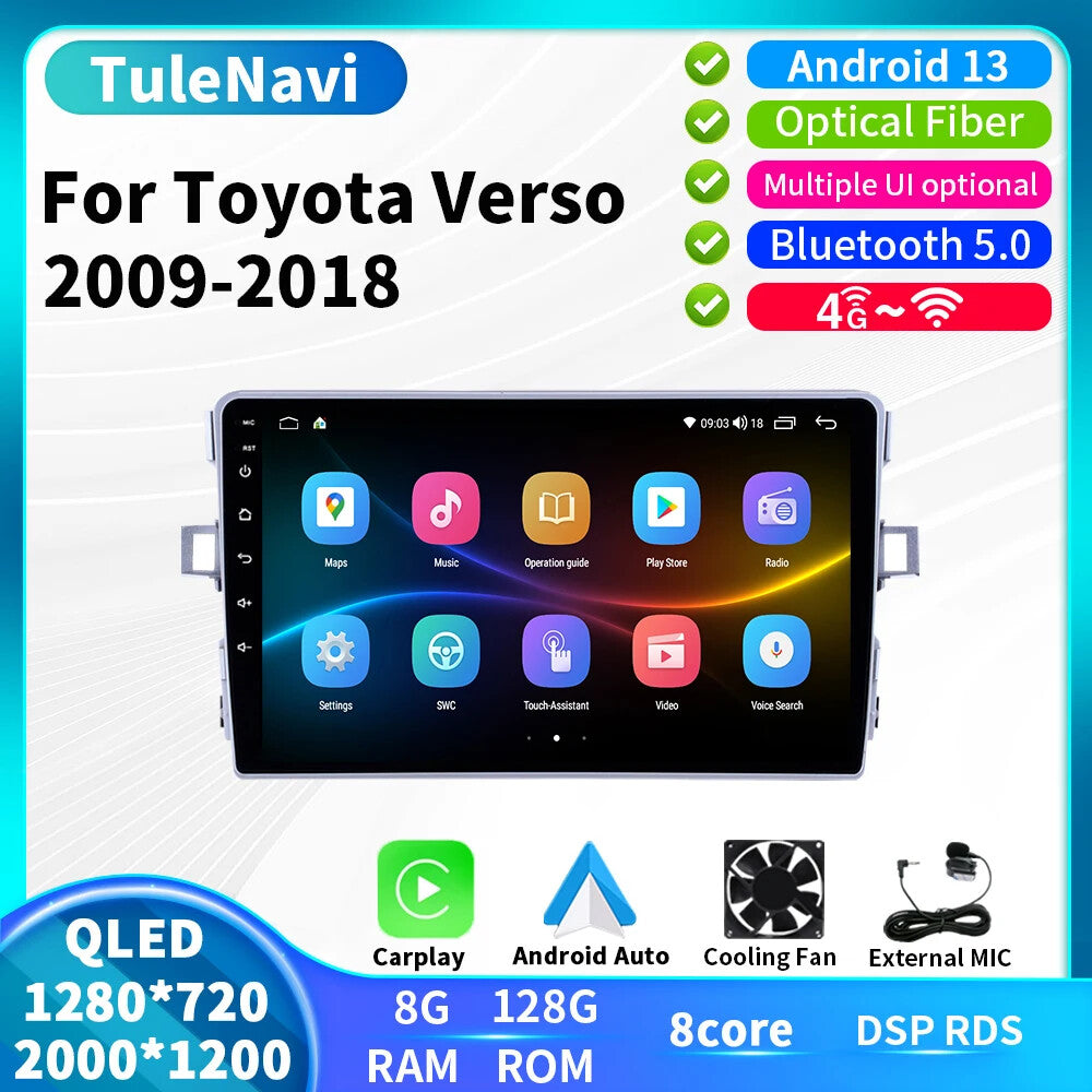 for Toyota Verso 2009-2018 Car Radio CarPlay Multimedia GPS Video Player Screen