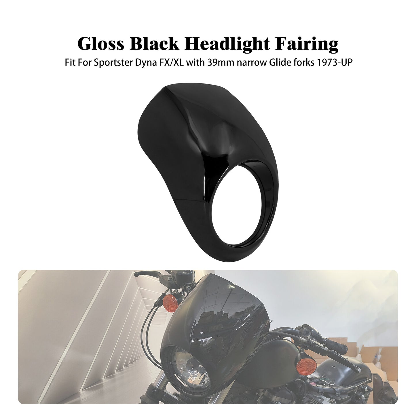 Gloss Black Front Headlight Fairing Cowl Cafe Racer for Harley Sportster Dyna FX