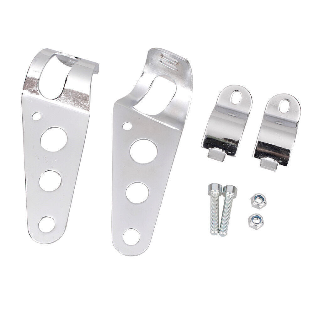 Pair Fork Mount Headlight Casing Brackets for Cafe Racer Bobber Chopper Silver