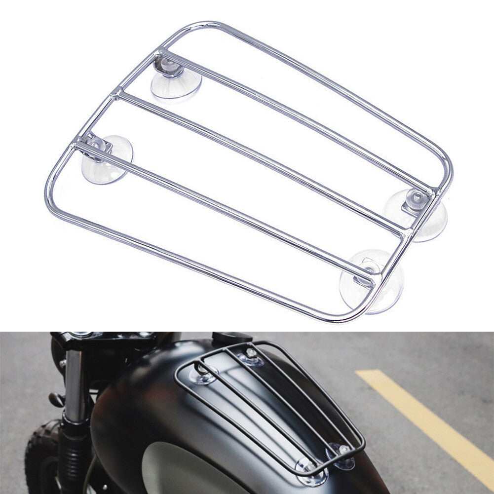 Suction Cup Fuel Gas Tank Parcel Rack Silver Fit for Harley Cafe Racer Universal