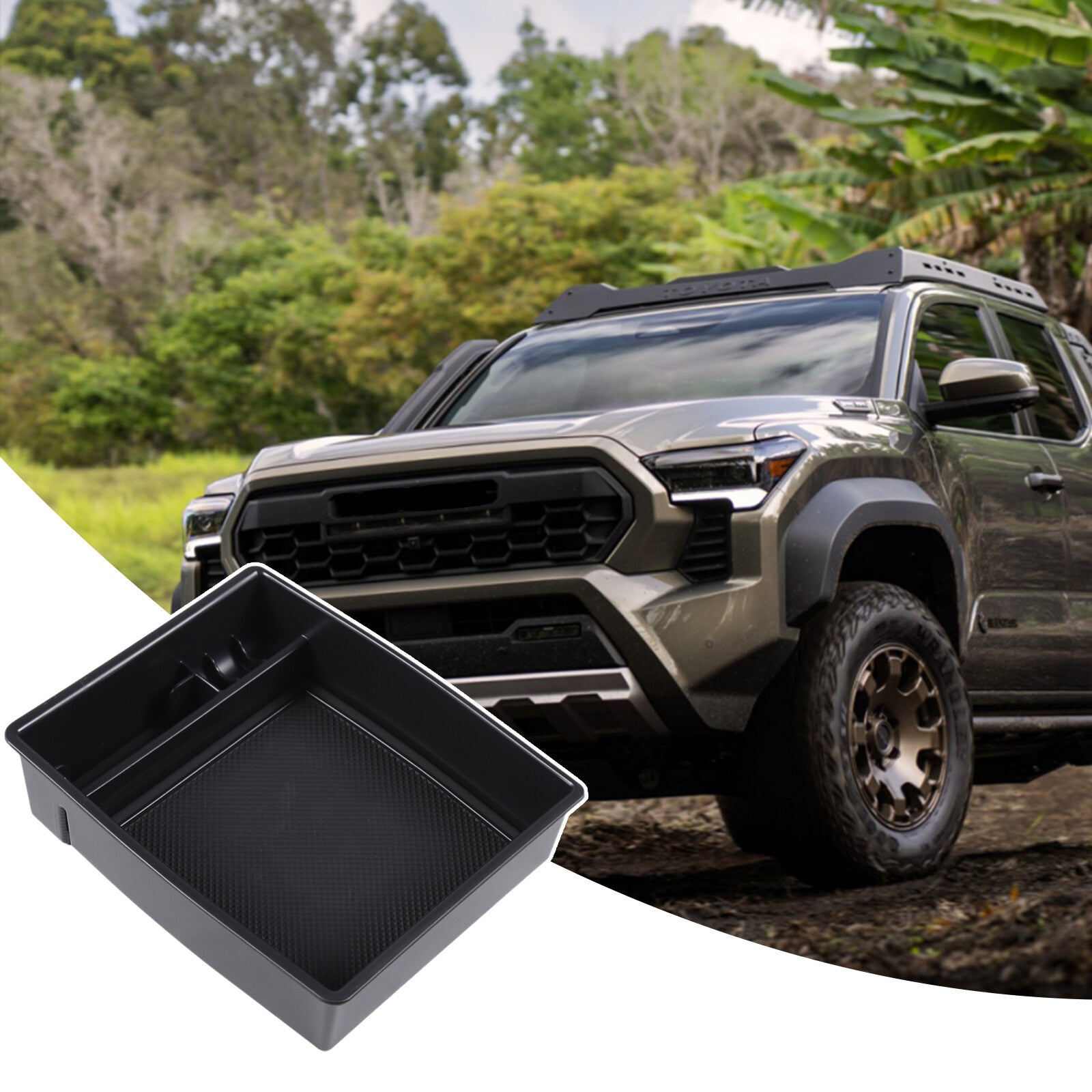 Car center armrest storage tray organizer box decoration suitable for 2024 Tacoma Black - n