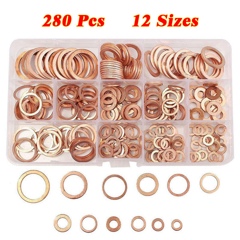280pcs 12 Size Solid Crush Washers Assorted Seal Flat Ring Hardware ¡Á1 v