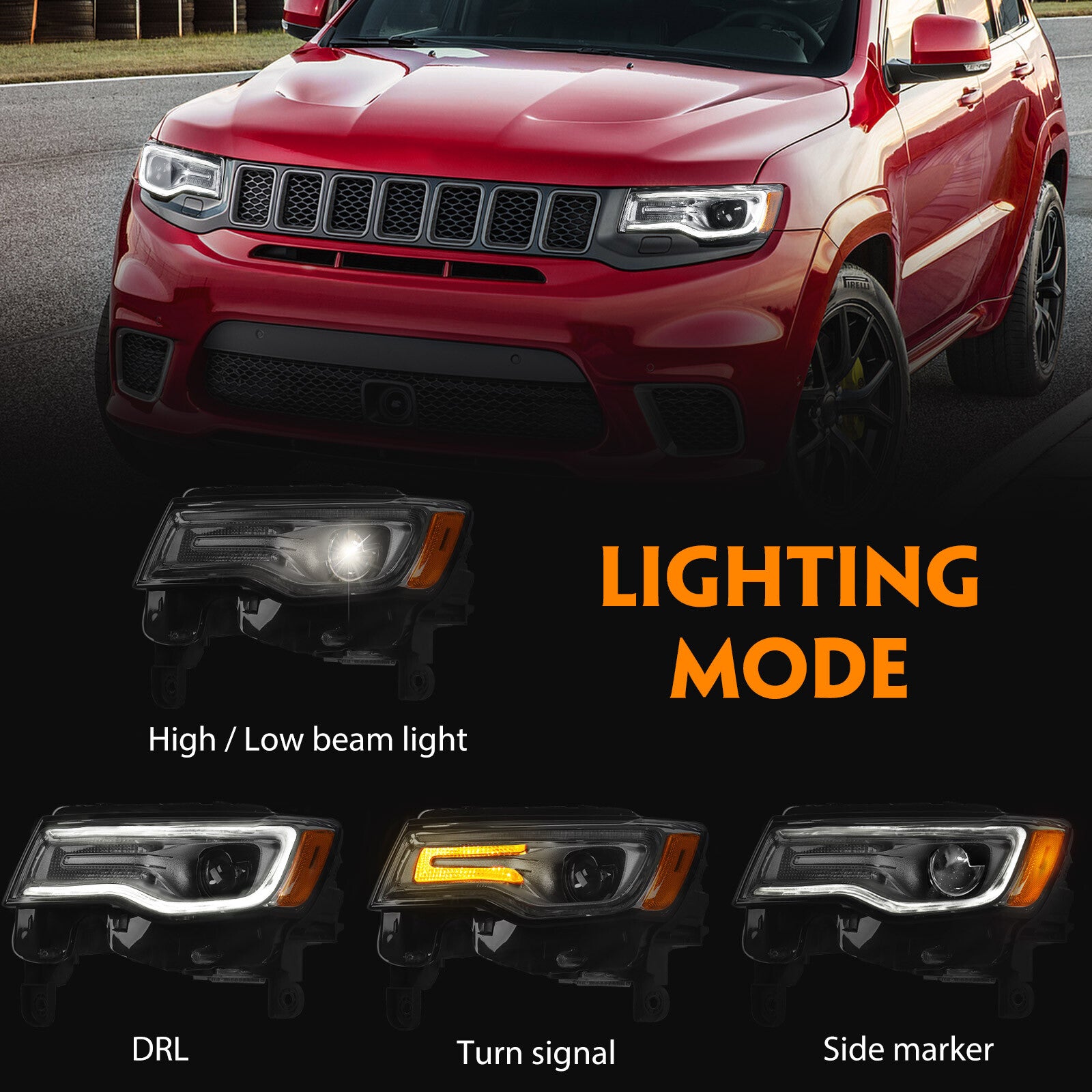2P for 2017-21 for Jeep Grand Cherokee HID/Xenon Projector Headlight Assembly