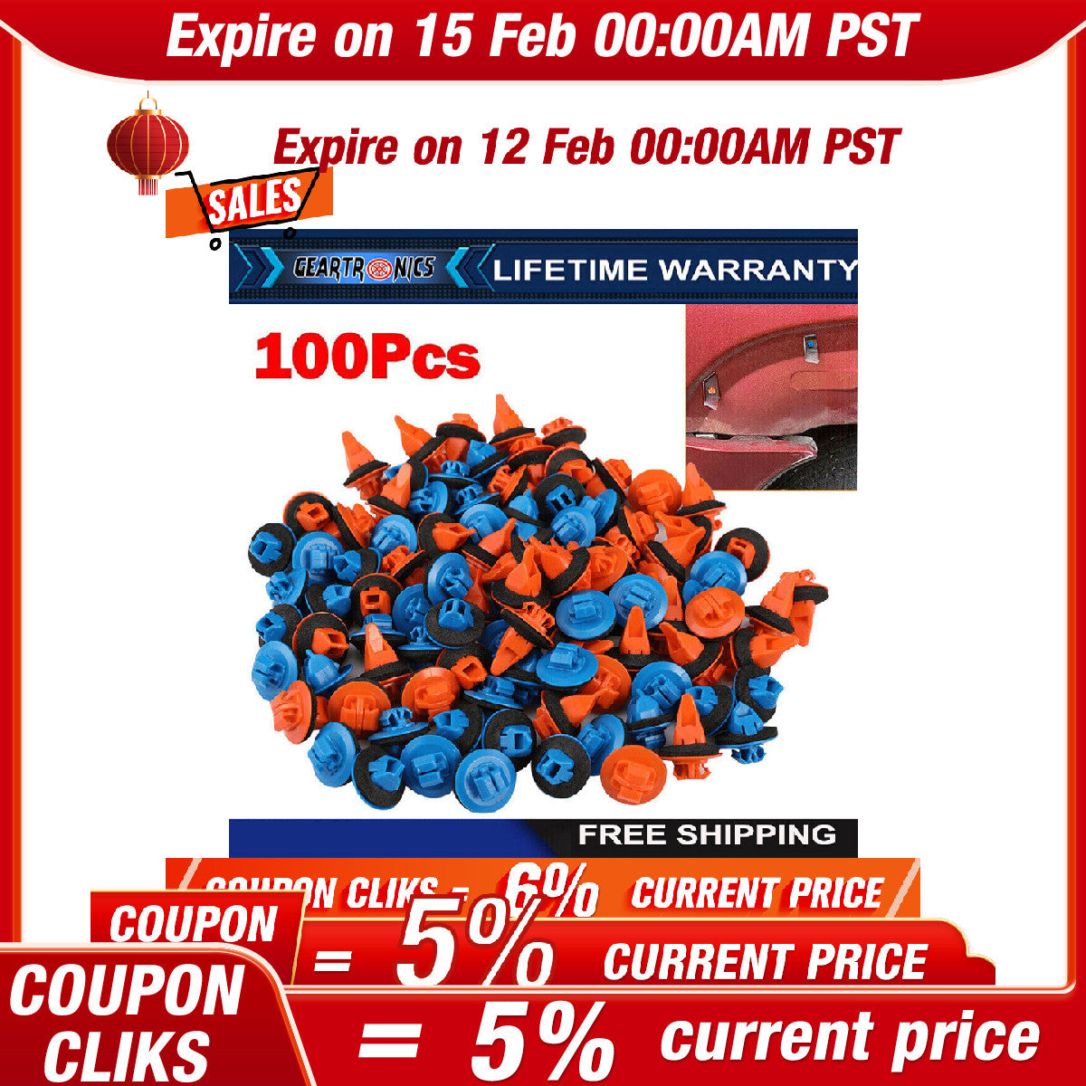 100PCS Fender Flare Retainer Clips For 05-2015 for Toyota Tacoma 75495-35010
