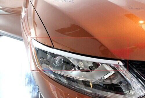 2X Chrome Upper Front Head Lamp Light Eyelid Trim Cover for Nissan Rogue 14-2016