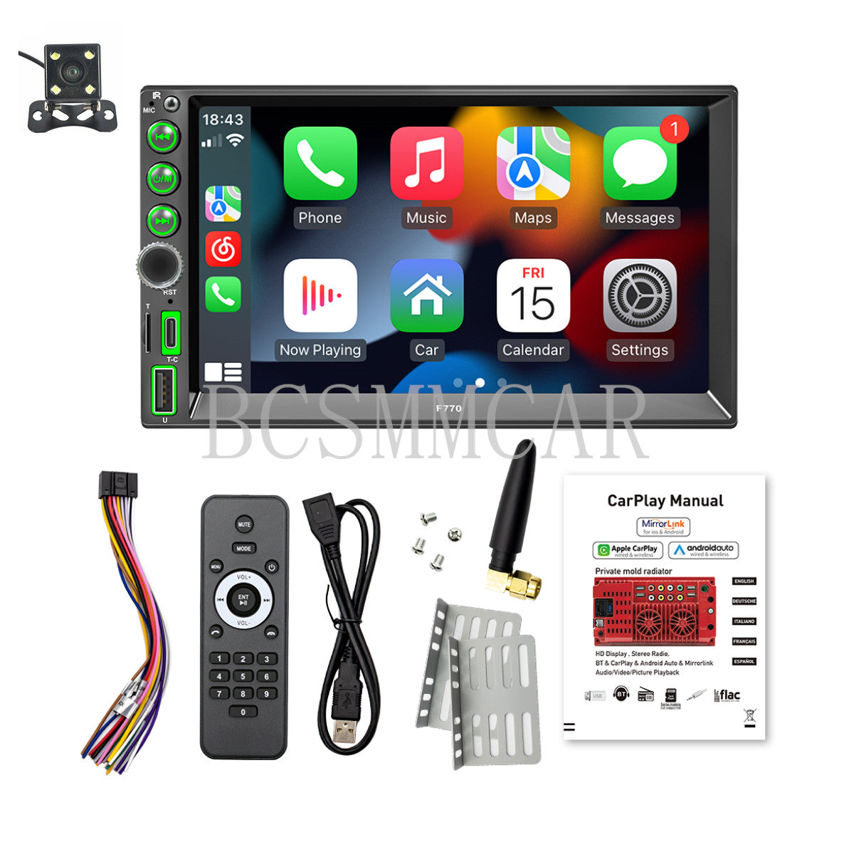 7 Double 2 DIN Stereo Car MP5 Player Bluetooth Touch Screen Radio With Camera