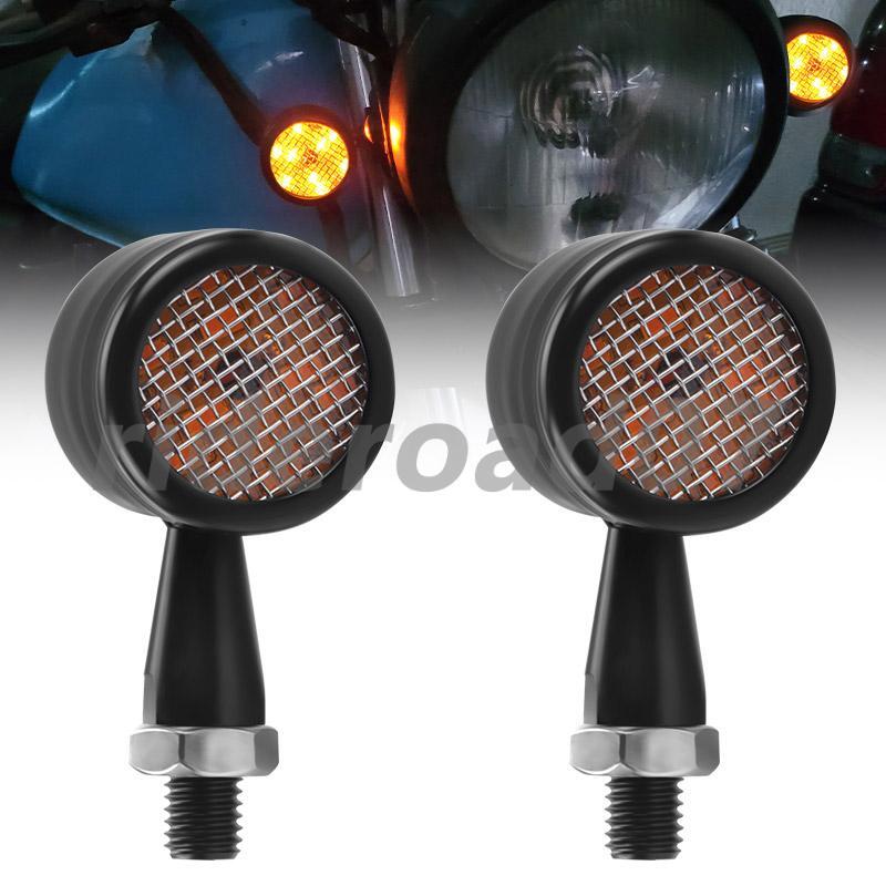 Black Bullet Grid Motorcycle LED Turn Signal Light fits for Bobber Cafe Racer