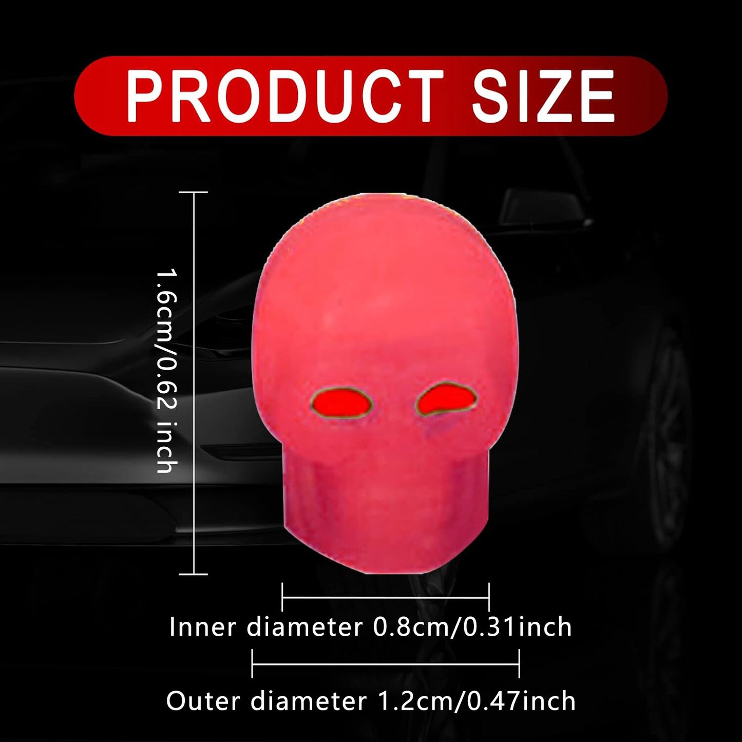 4-Piece Skull Wheel Tire Cover Valve Stem Cover Universal Illuminated Red Q