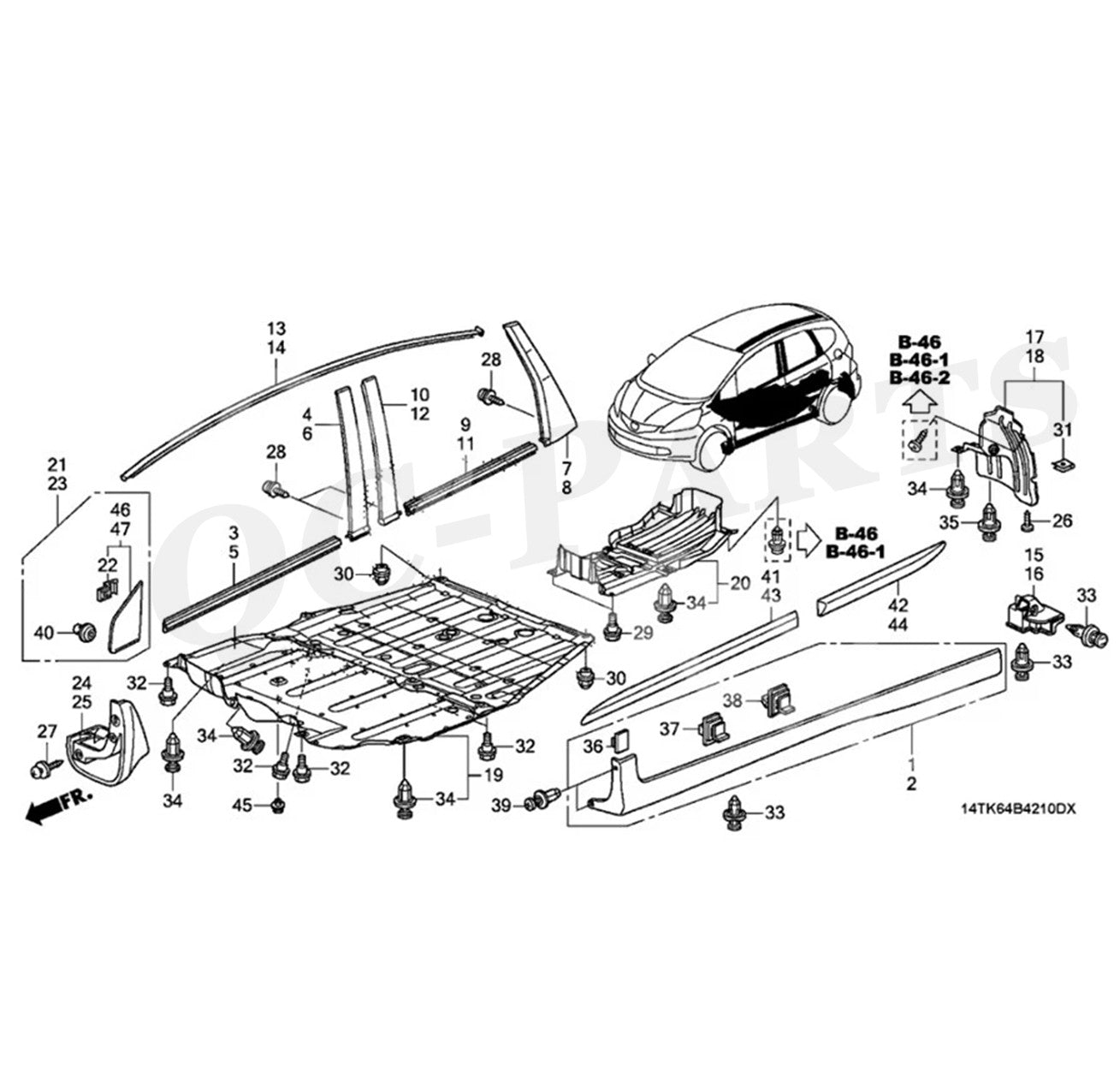 Replacement part for right side roof molding trim for 2009-2014 for Honda Fit 74316TF0003