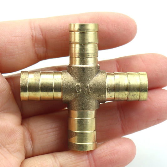 7-piece pack of hose rods, 4-way cross brass fittings, threaded for gas, fuel, water, and air, 1/2 12 mm.