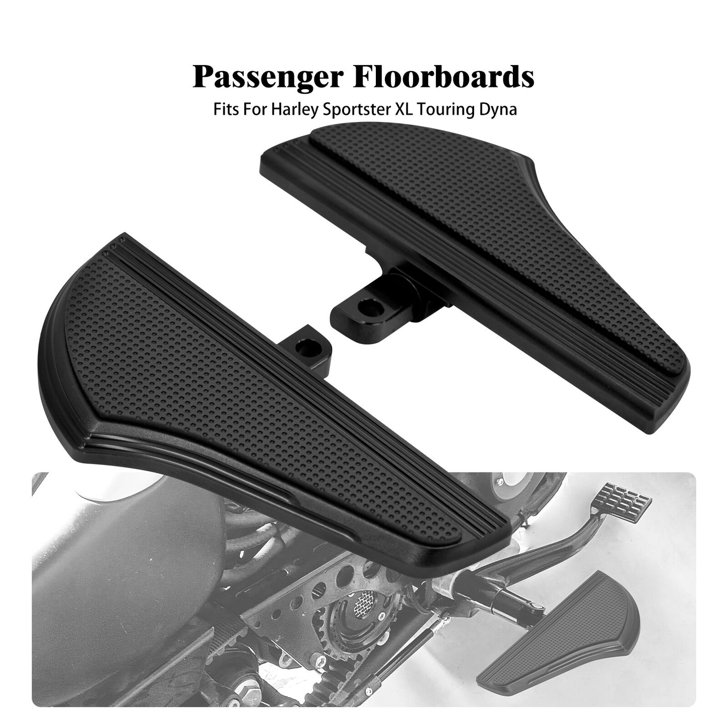 Black Defiance Male Mount Passenger Floorboards for Harley Road Electra Glide