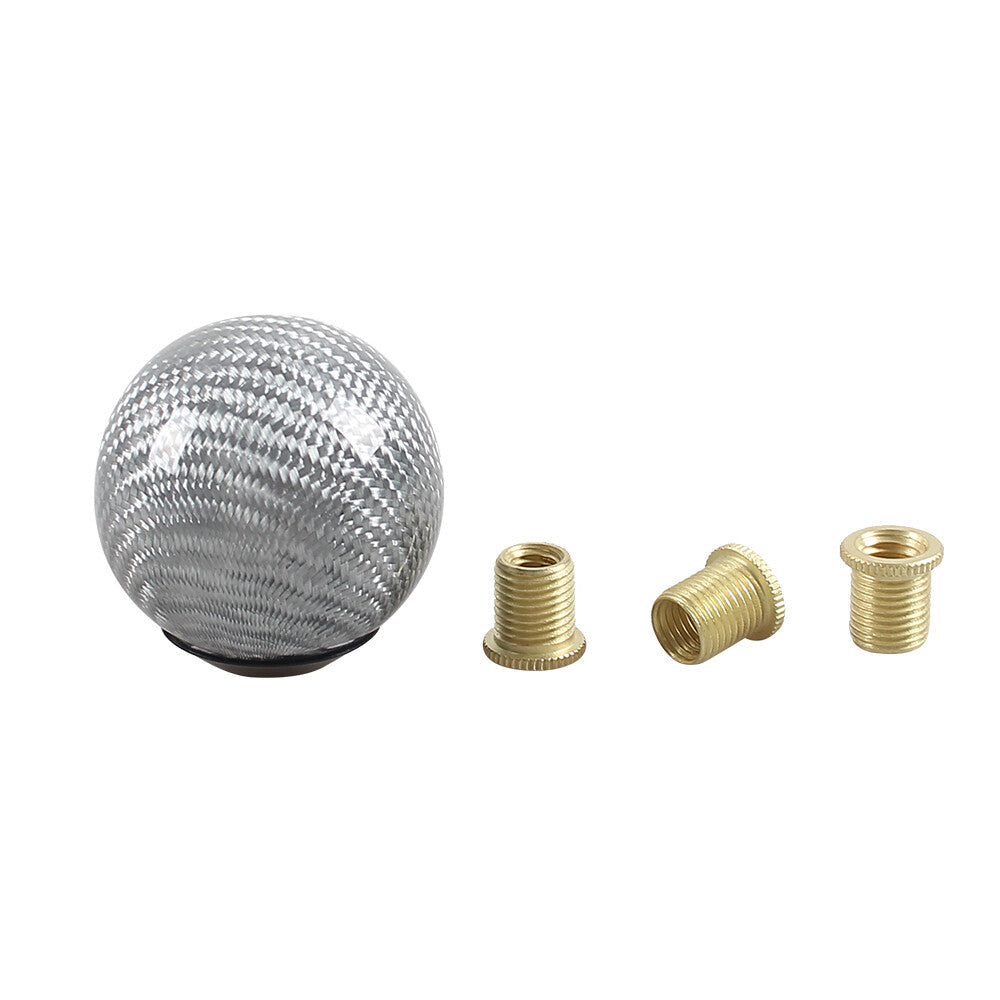 Carbon Fiber Shift Knob Gear Shifter Knob W/3 Adapters Round Ball Shifter Silver Q