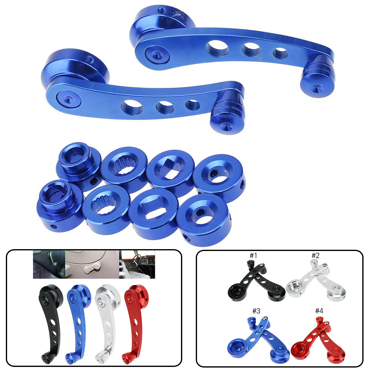 Aluminum Alloy Universal Auto Window Handle Winder Riser Replacement Crank Blue n