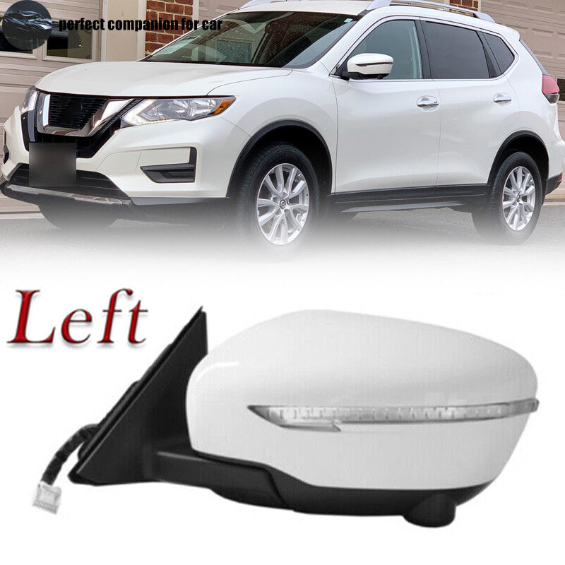 Left white side door rearview mirror assembly, 13 pins, for NISSAN ROGUE 2014 - 2019