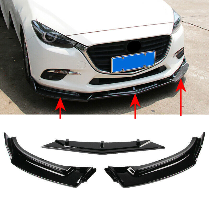 Bright Black Front Bumper Lip Spoiler Cover Guards for Mazda 3 Axela 2014-2018