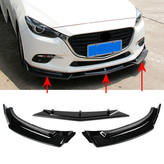 Bright Black Front Bumper Lip Spoiler Cover Guards for Mazda 3 Axela 2014-2018