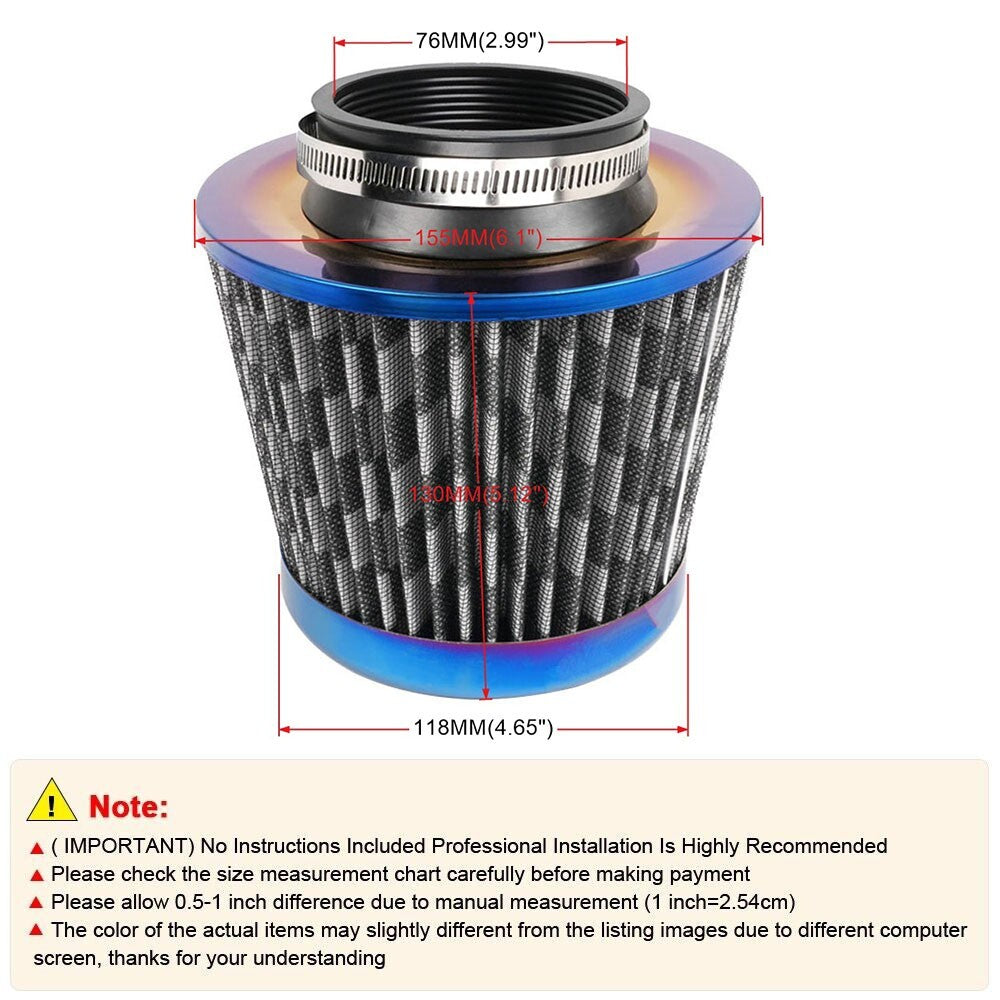 Universal High Flow Inlet Cold Air Intake Cone Replacement Dry Air Filter 376mm