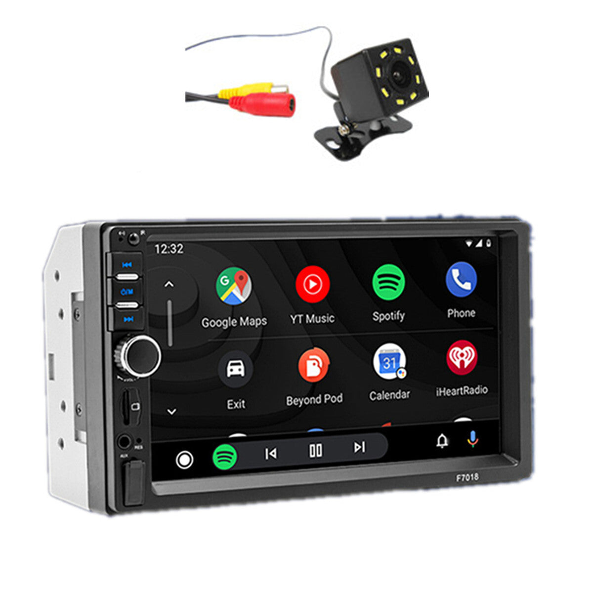 Double Din Touch Screen Car Radio For Carplay Android Auto W/8LED Camera Kit Q