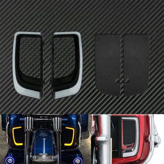 LED Fairing Lower Grills Light + Solid Plates Radiator Grills Set Fit for Harley Q
