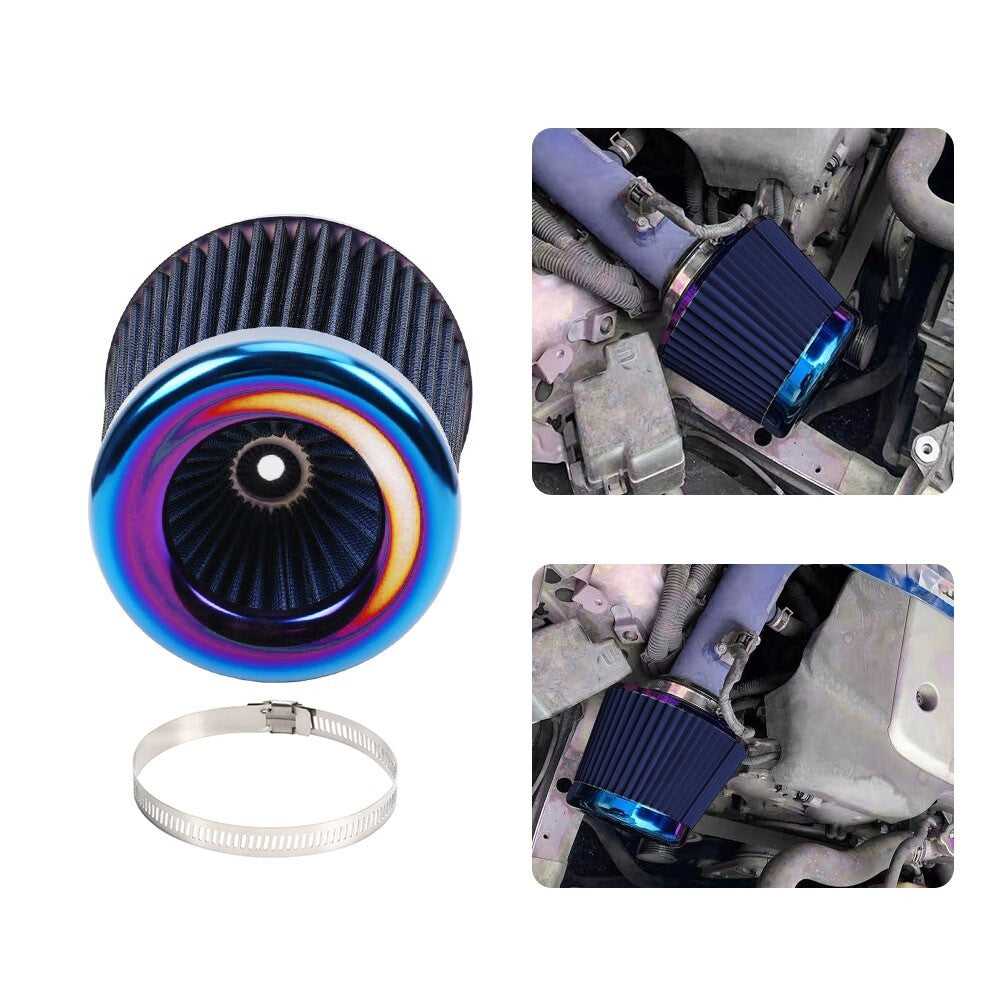 New Blue 3 76mm High Flow Inlet Cold Air Intake Cone Replacement Dry Air Filter