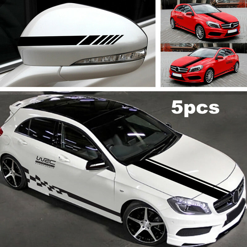 5Pcs Car Side Body Vinyl Decal Sticker Sports Racing Car Hood Long Stripe Decals