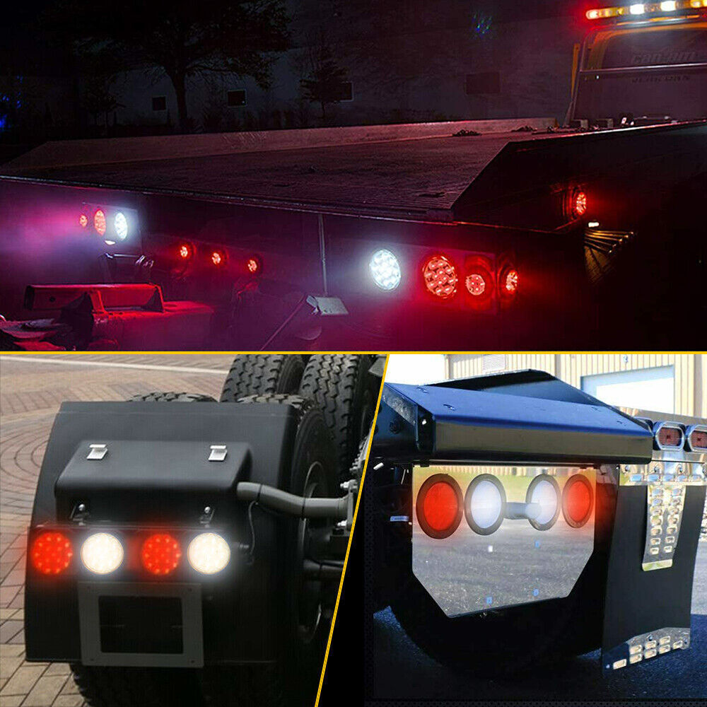 2-piece 16-LED taillights with reverse backup lights, 4-inch round, suitable for trucks, trailers, buses, and boats. n
