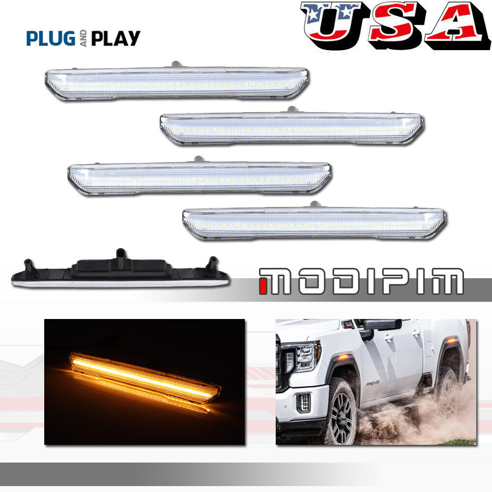 Pack Clear F/R Amber LED Side Marker Lights for 2020 - 2024 for GMC for Sierra 2500 3500HD - v