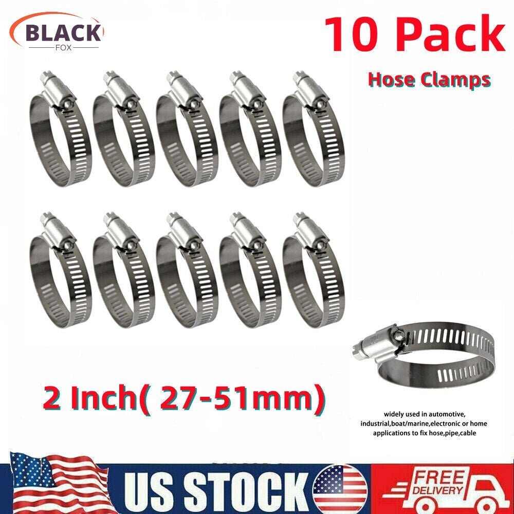 10-piece pack of 2-inch hose clamps, stainless steel pipe clamps with one Z-wrench for pipes